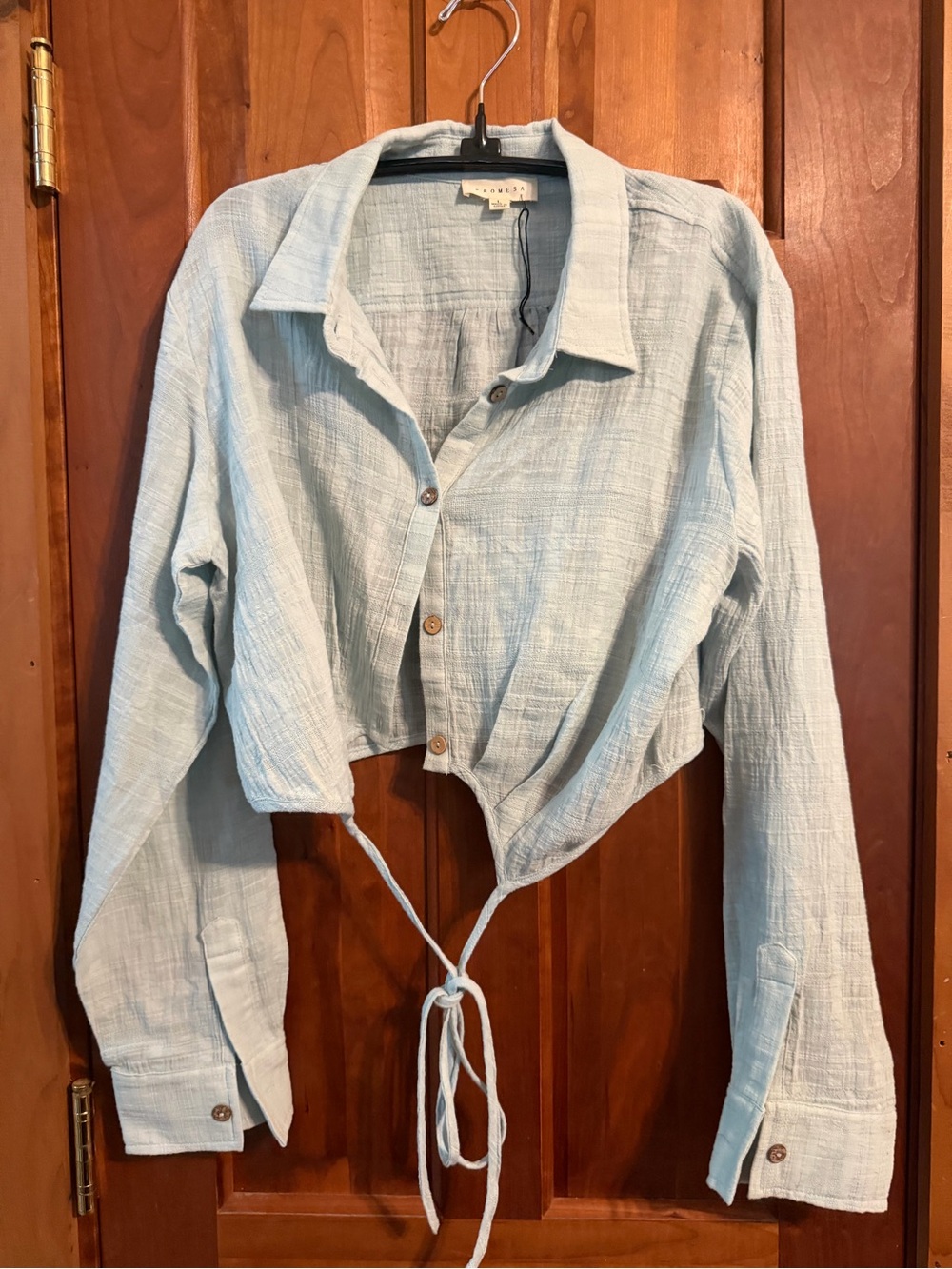 Promesa Light Blue Tie-Front Button Shirt - Women